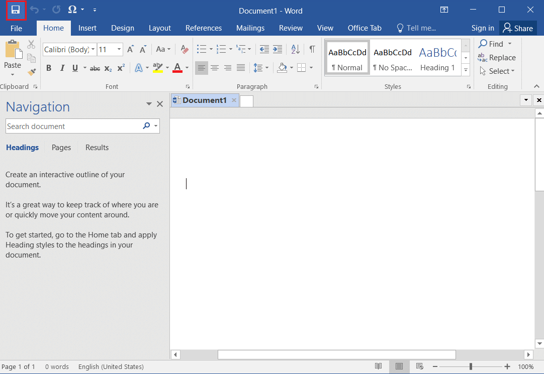 click on Save icon in Microsoft Word