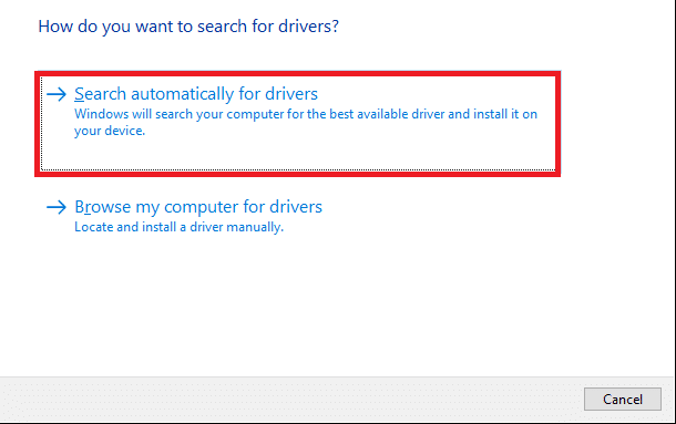 click on Search automatically for drivers to download and install a driver automatically. 