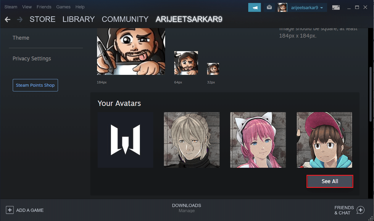 click on See All button in the Avatar menu on Steam app