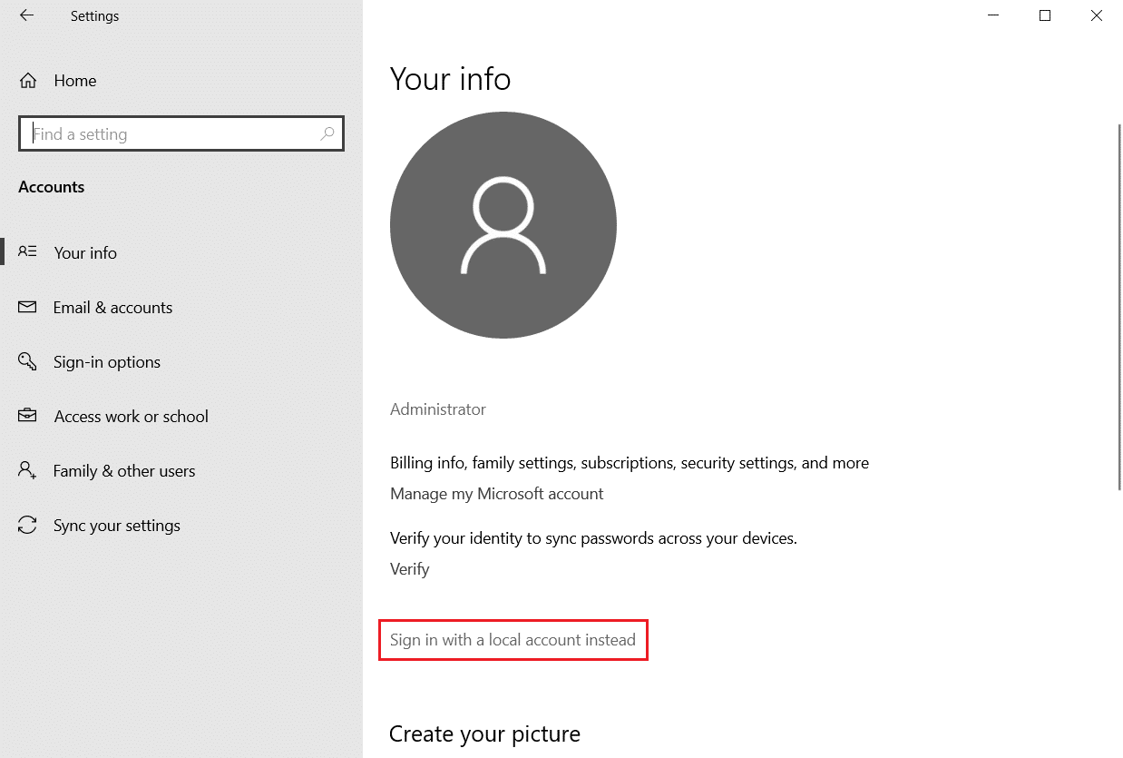 click on Sign in with a local account instead