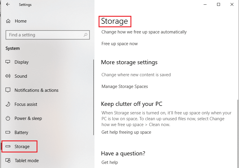 click on Storage settings