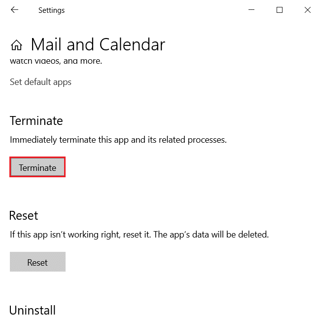click on Terminate in Mail and Calendar app settings