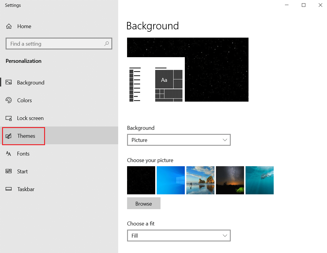click on Themes menu in Personalization setting