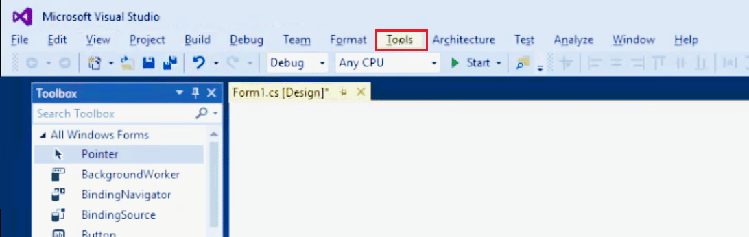 click on Tools. Fix Unable to Start Program Visual Studio Access is Denied