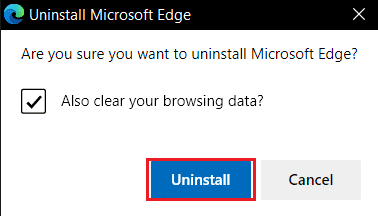 click on Uninstall button in the Microsoft Edge confirmation prompt