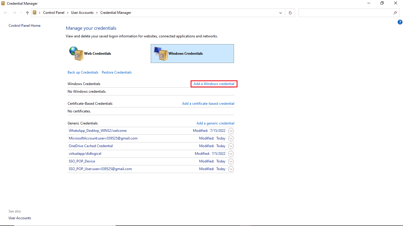 click on add a windows credential. Fix task scheduler error