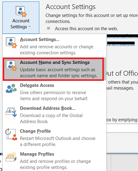 Click on Account Name and Sync Settings