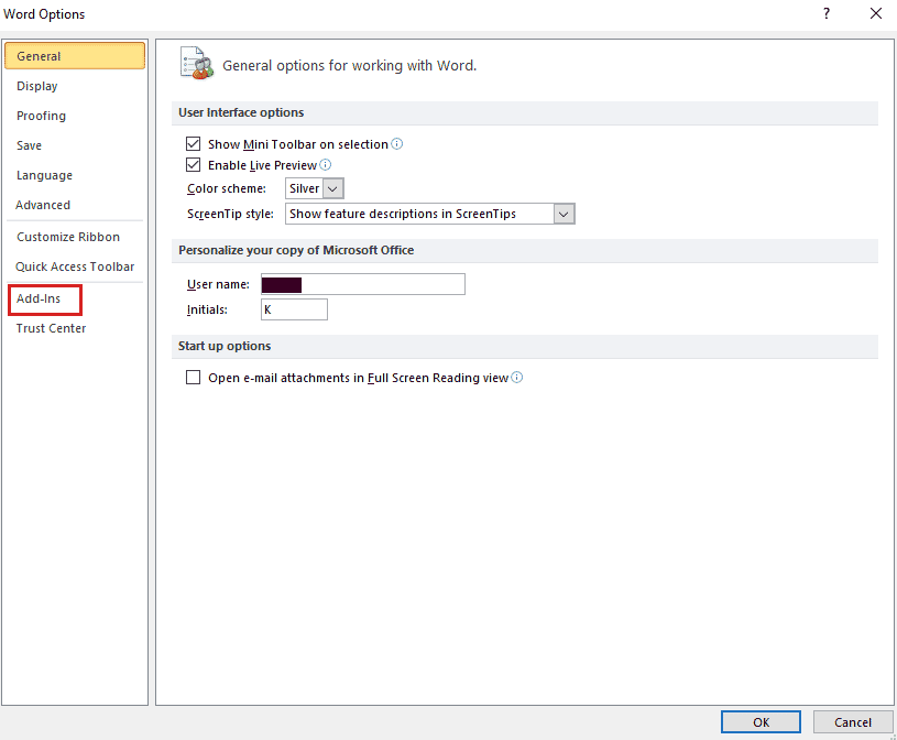 Click on Add Ins. Fix Outlook has run into an error that is preventing it from working correctly