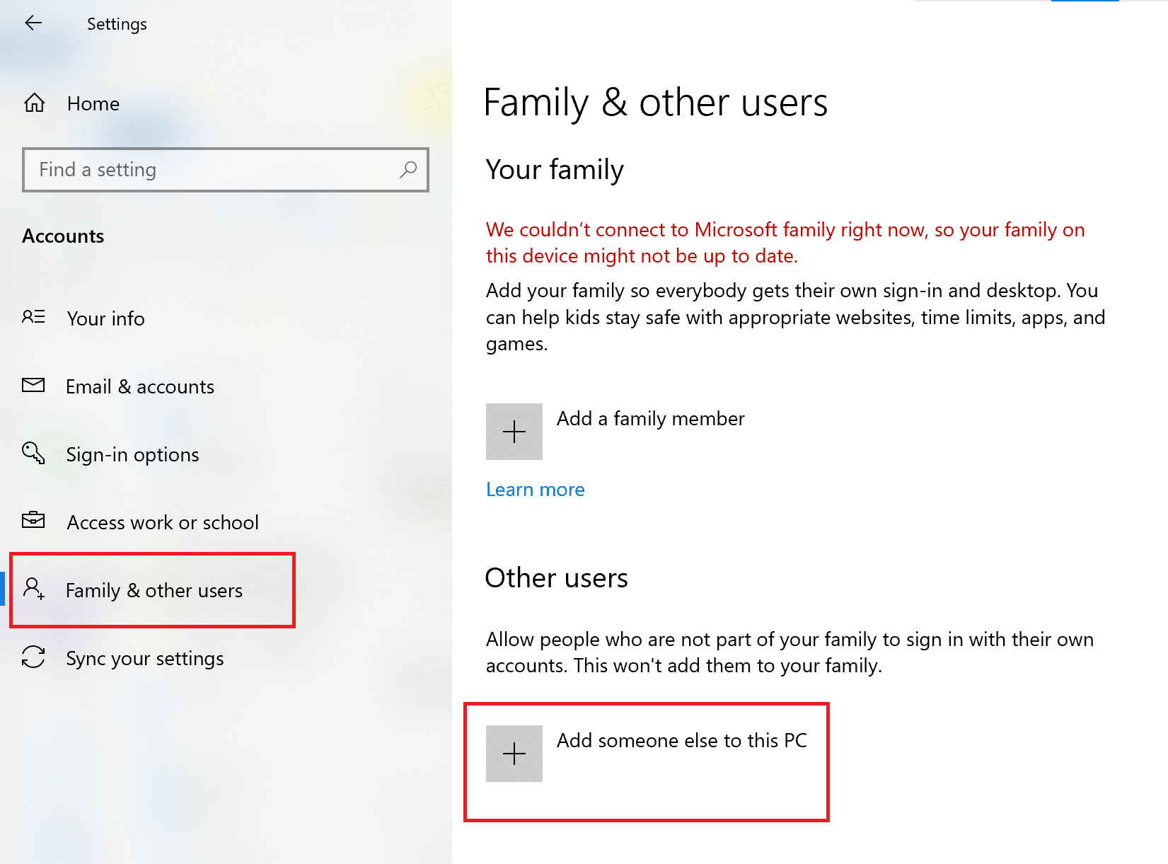 Click on Add someone else to this PC | Fix Windows 10 Apps Not Working