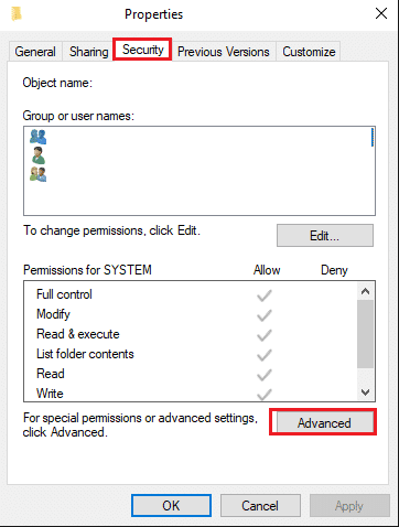 click on advanced button in Security menu of folder properties