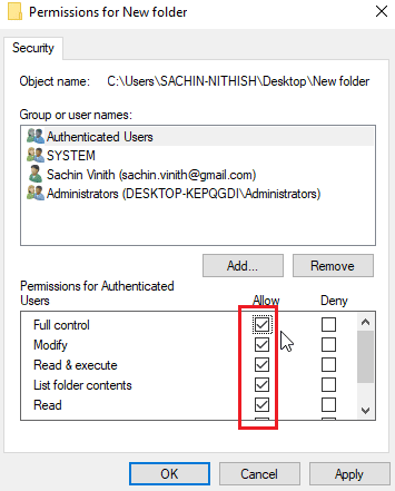 click on all tick boxes under allow. Fix Unable to Display Current Owner