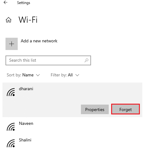 Click on any wireless network and select the Forget option