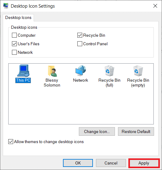 Нажмите «Применить», чтобы изменить значок. Как установить значки Windows 98