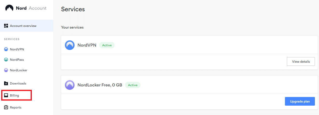 Click on Billing in the left pane