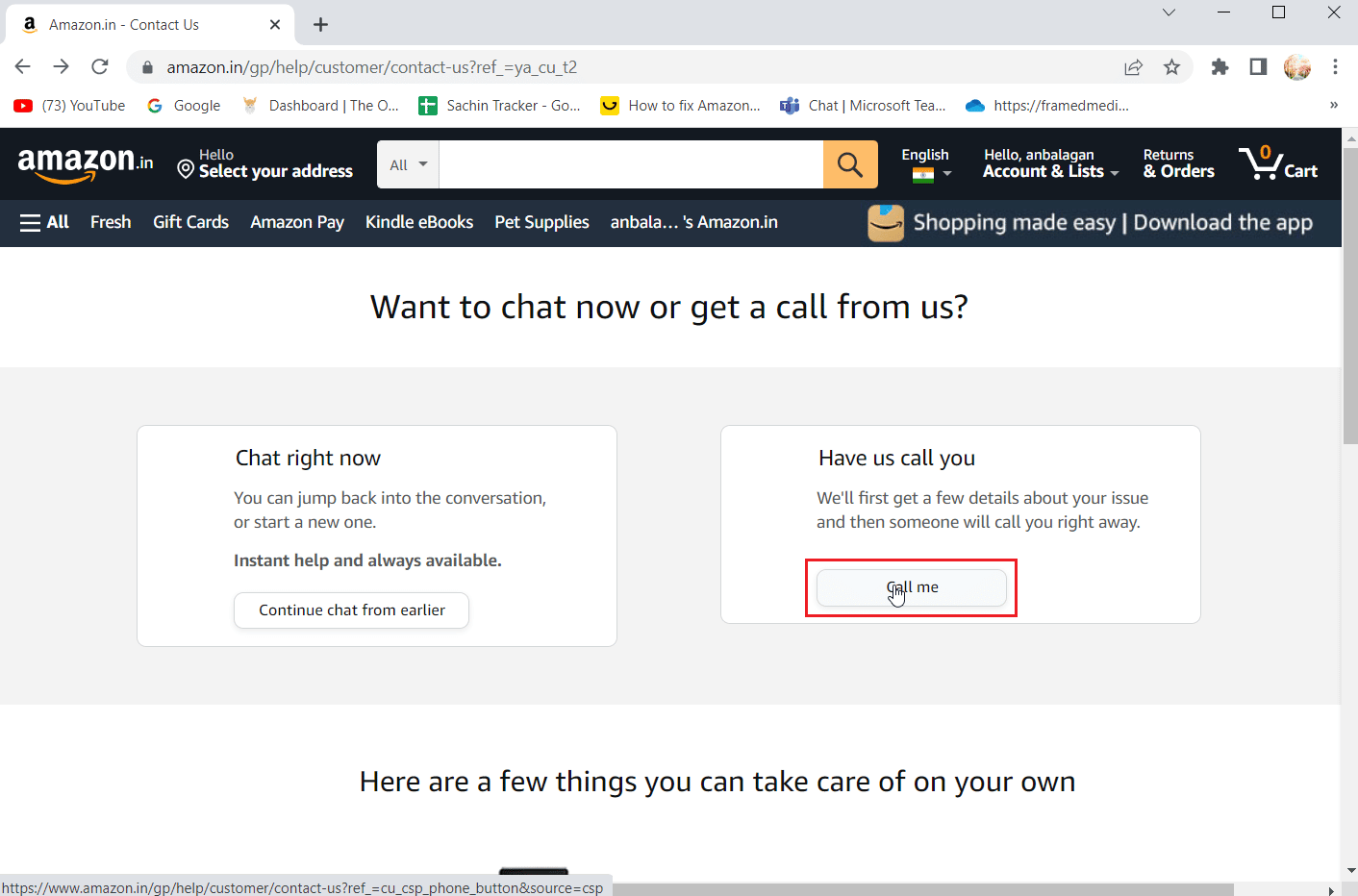 click on call me option