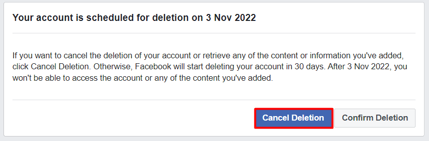 click on Cancel Deletion