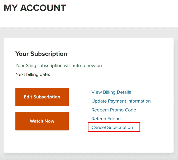 Click on Cancel Subscription from the Your Subscription section | How to Delete Sling Account 