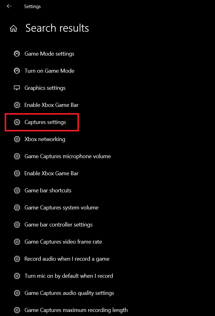 click on Captures settings