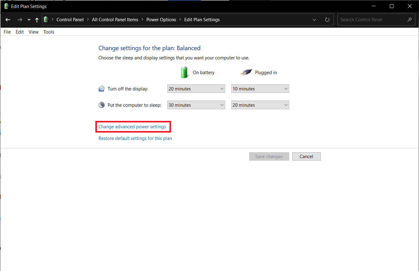 Click on Change advanced power settings option. 