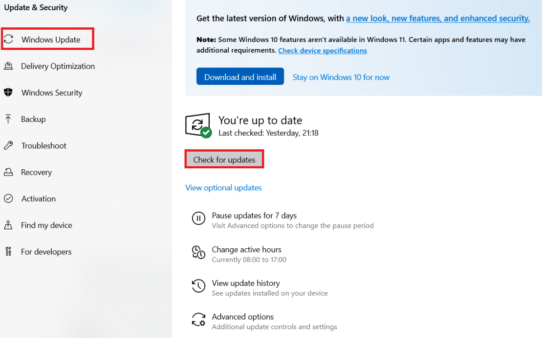 Click on Check for updates button. Fix Minecraft Login Error in Windows 10