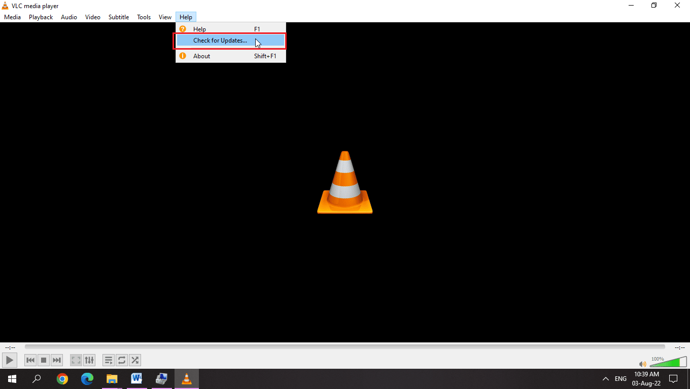 click on check updates to check and install VLC player updates