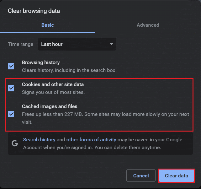 click on clean data button to clear browsing data in google chrome