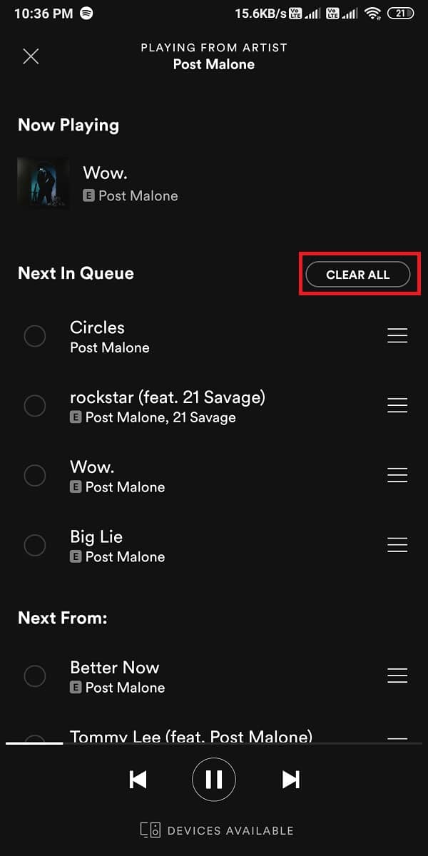 click on 'clear all' from the screen. | How To Clear Queue In Spotify