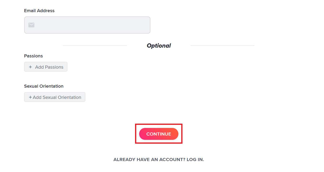 Click on Continue at the bottom to create the account | can you make a new Tinder account after being banned