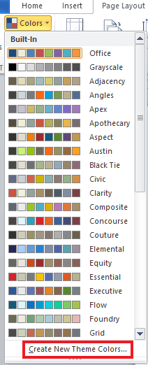 Click on create new theme colors