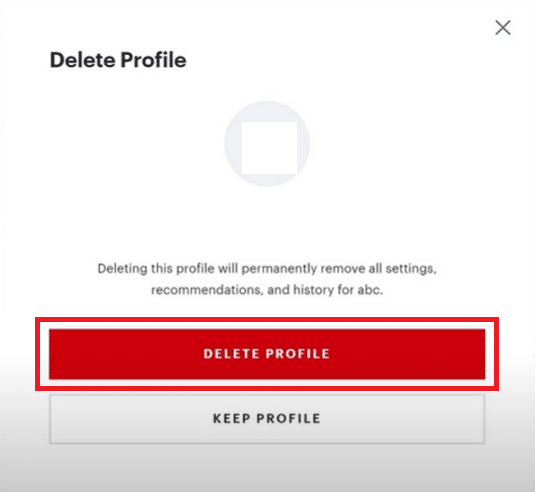 Click on DELETE PROFILE to confirm the deletion of the profile