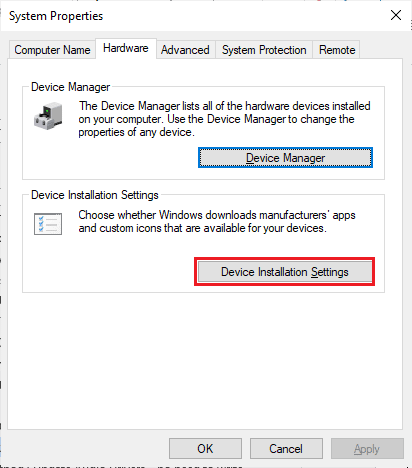 Click on Device Installation Settings