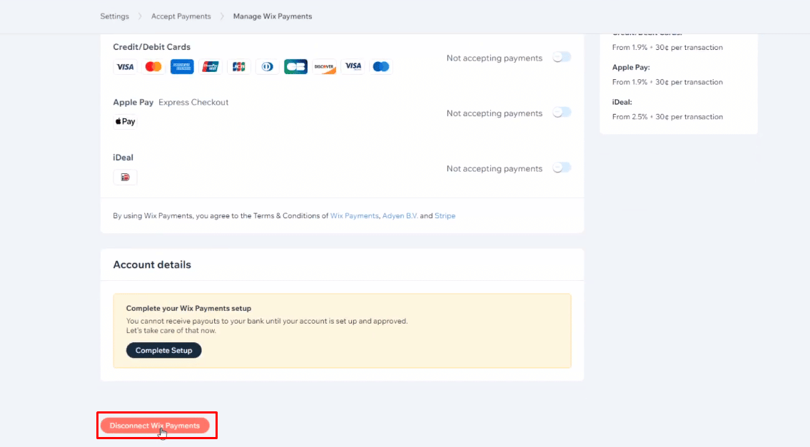 Click on Disconnect the Payment option present at the last, under the Manage Payment method menu. | cancel your Wix domain
