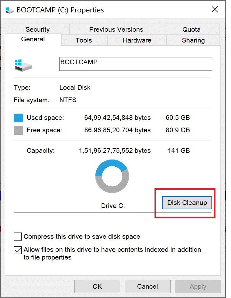Click on Disk Clean-up in the pop-up window | Fix Windows 10 Won't Update
