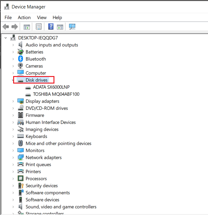 Click on disk drives. Fix A Device That Does Not Exist Was Specified Error on Windows 10