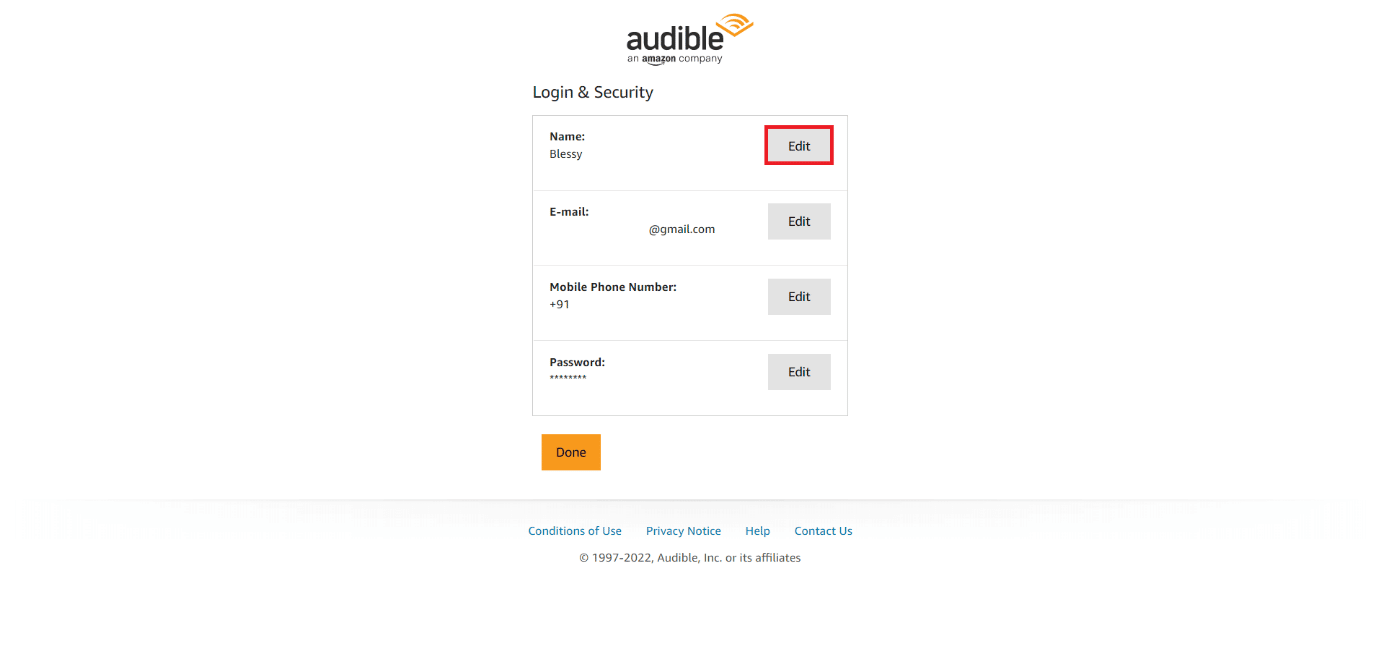 click on Edit next to the detail you want to change | How do you manage your Audible account