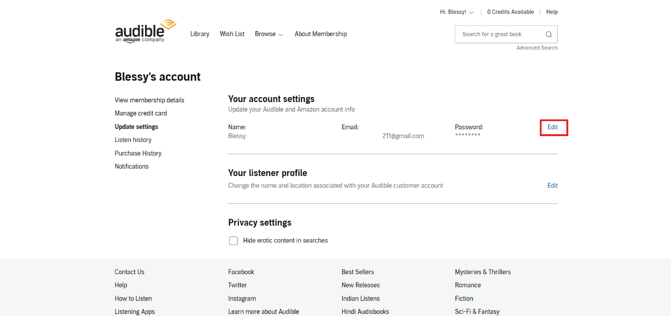 Click on Edit to update your account details