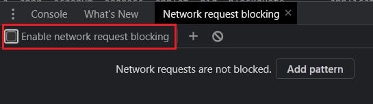 click on enable network request blocking checkbox