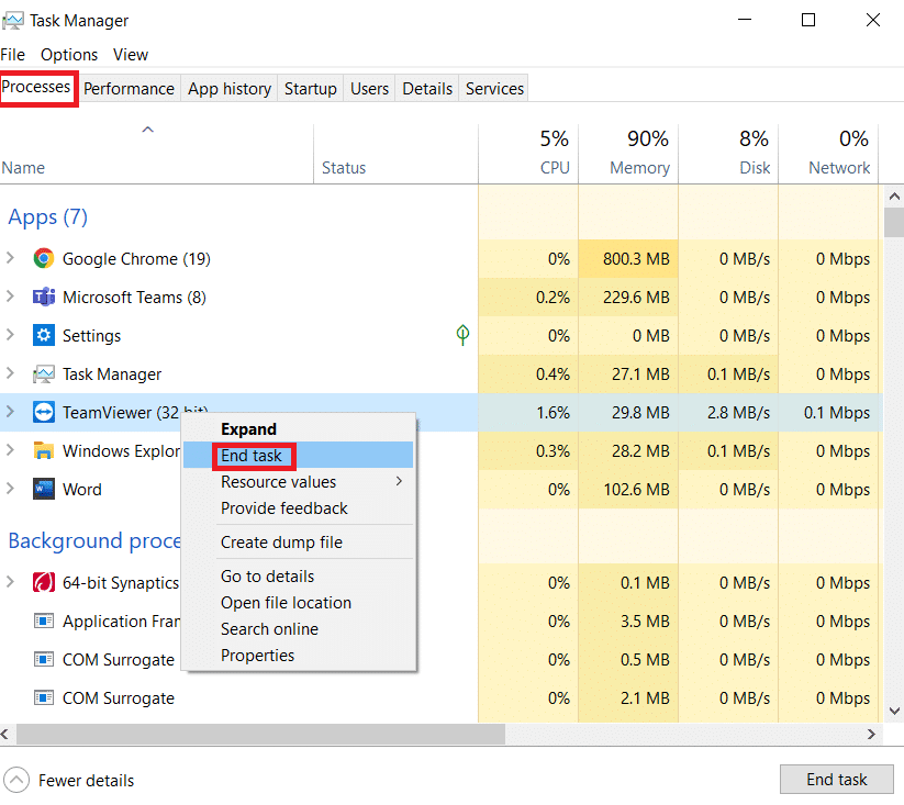 Click on End task. Fix Full Screen Not Working on Windows 10