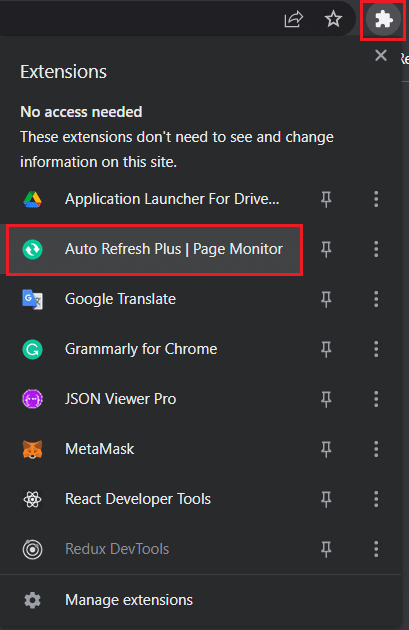 click on extension icon and select auto refresh plus page monitor extension in google chrome