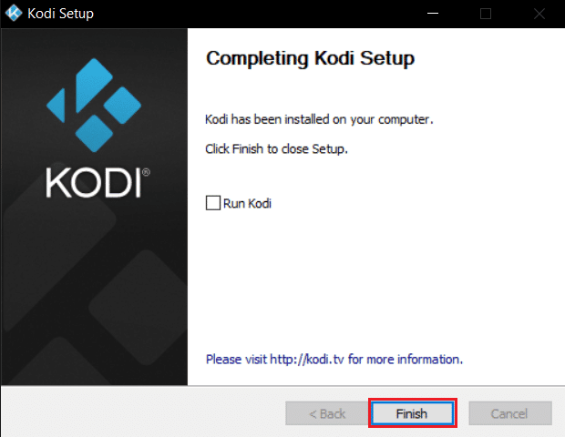 click on Finish to complete the kodi app installation. Fix Kodi Won’t Open in Windows 10