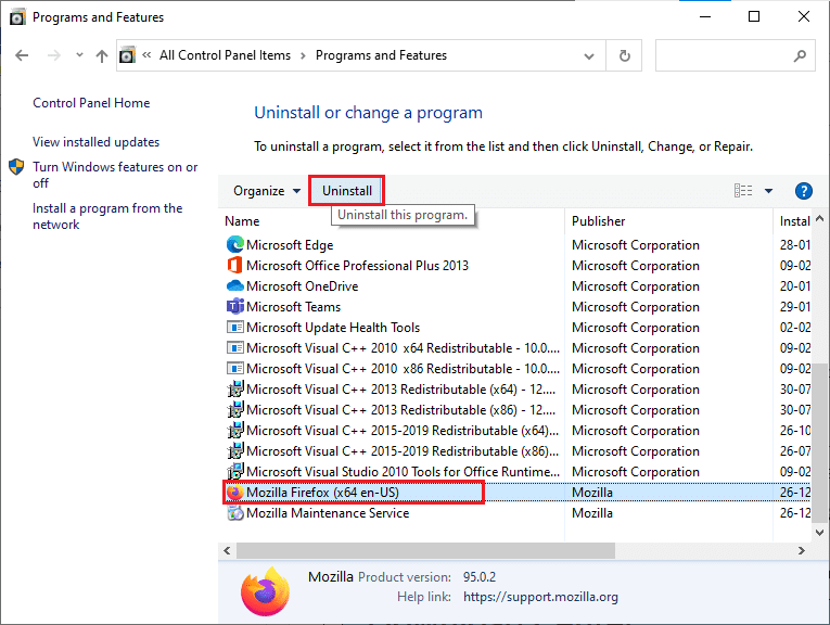  click on Firefox and select the Uninstall option