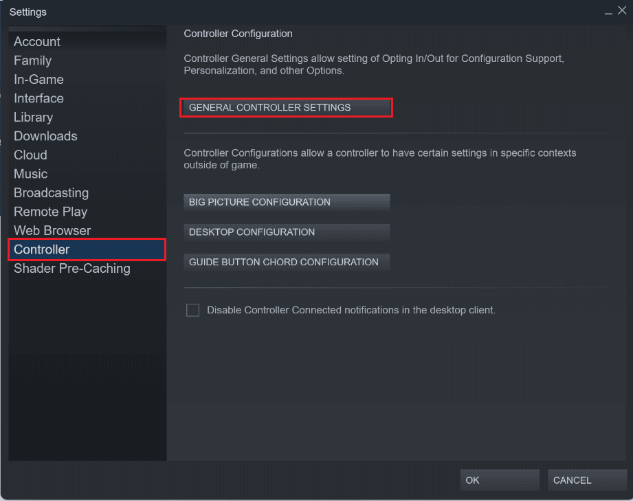 click on GENERAL CONTROLLER SETTINGS from Controller section. Fix Steam Client Bootstrapper High CPU on Windows 10