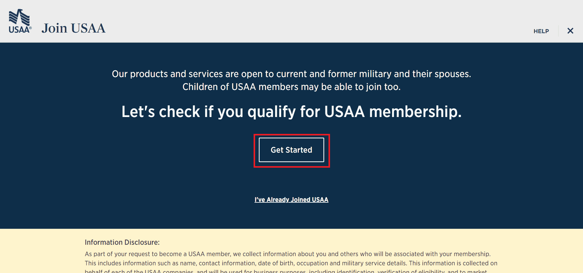 Click on Get Started to check if you qualify or not | deposit cash into USAA account