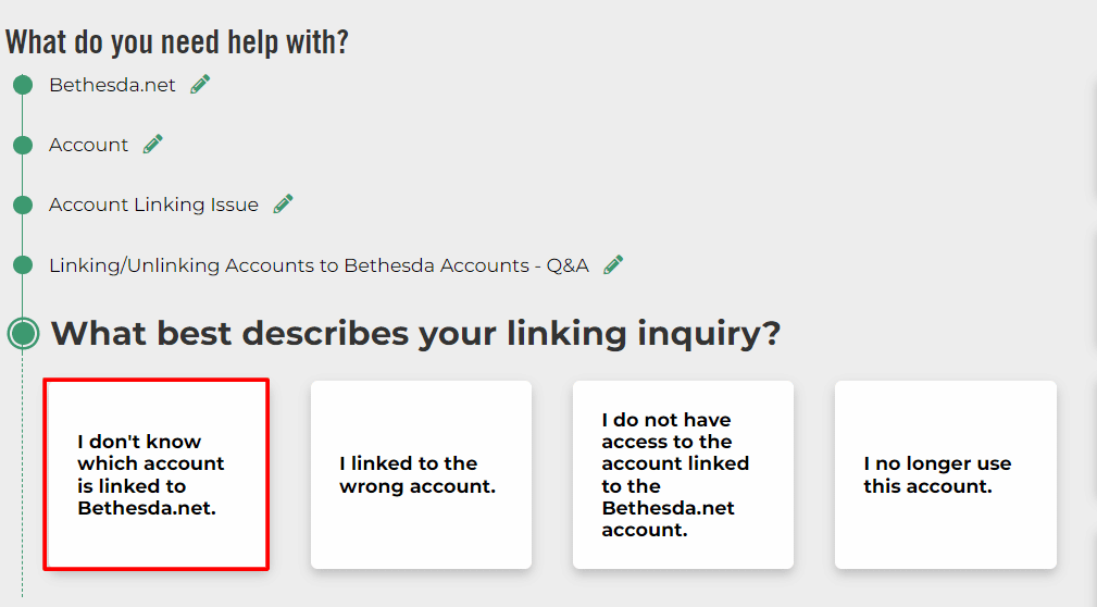 click on i don't know which account is linked to bethesda,net
