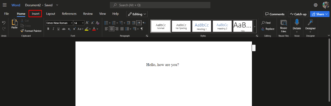 click on insert tab | how to insert equation in word