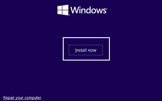 нажмите «Установить сейчас» при установке Windows