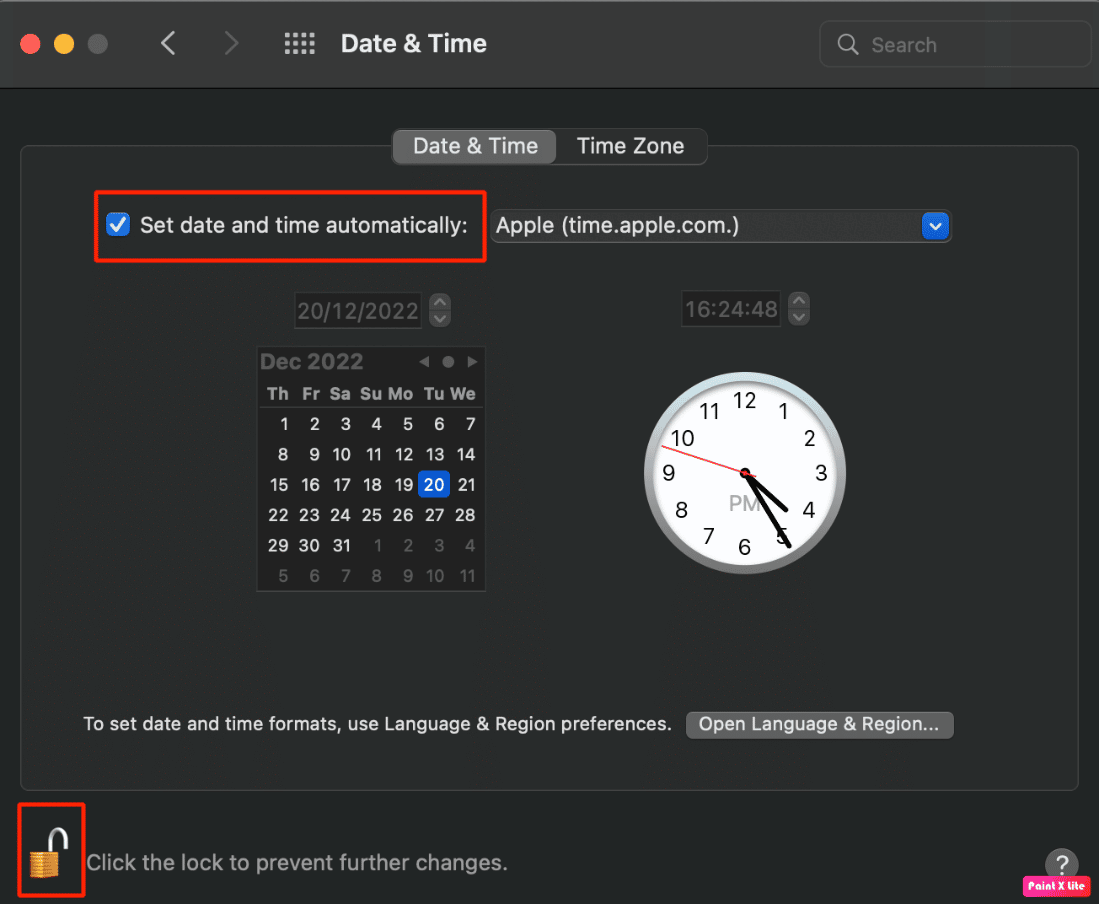 click on lock icon and tick set date and time automatically option