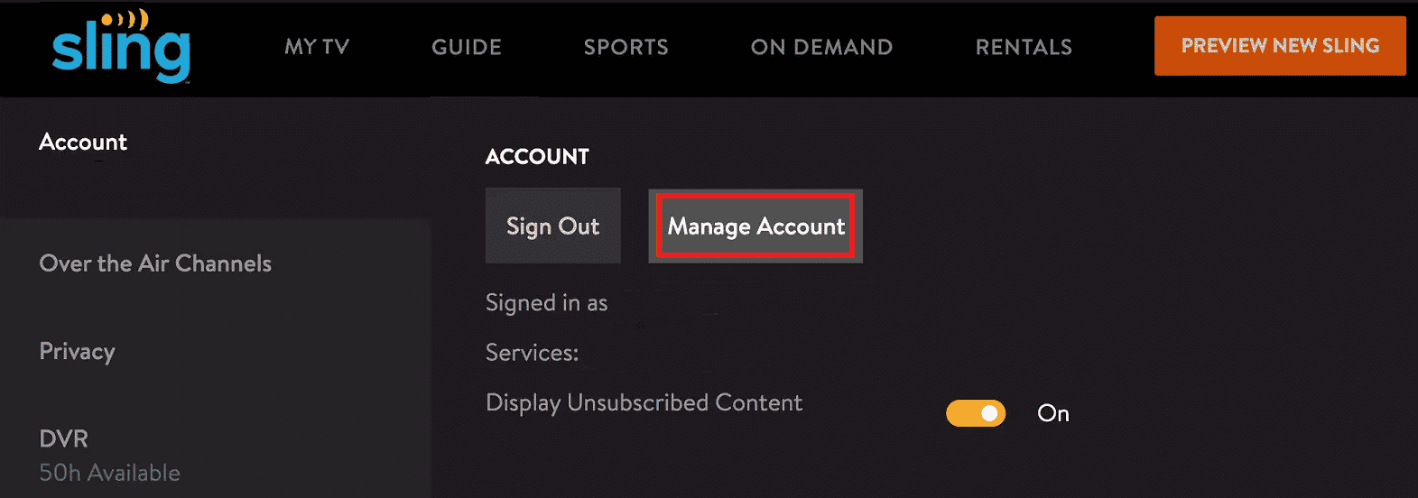 Click on Manage Account