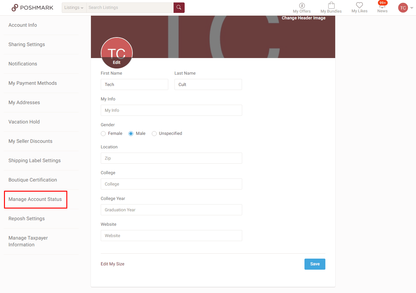 Click on Manage Account Status from the left pane