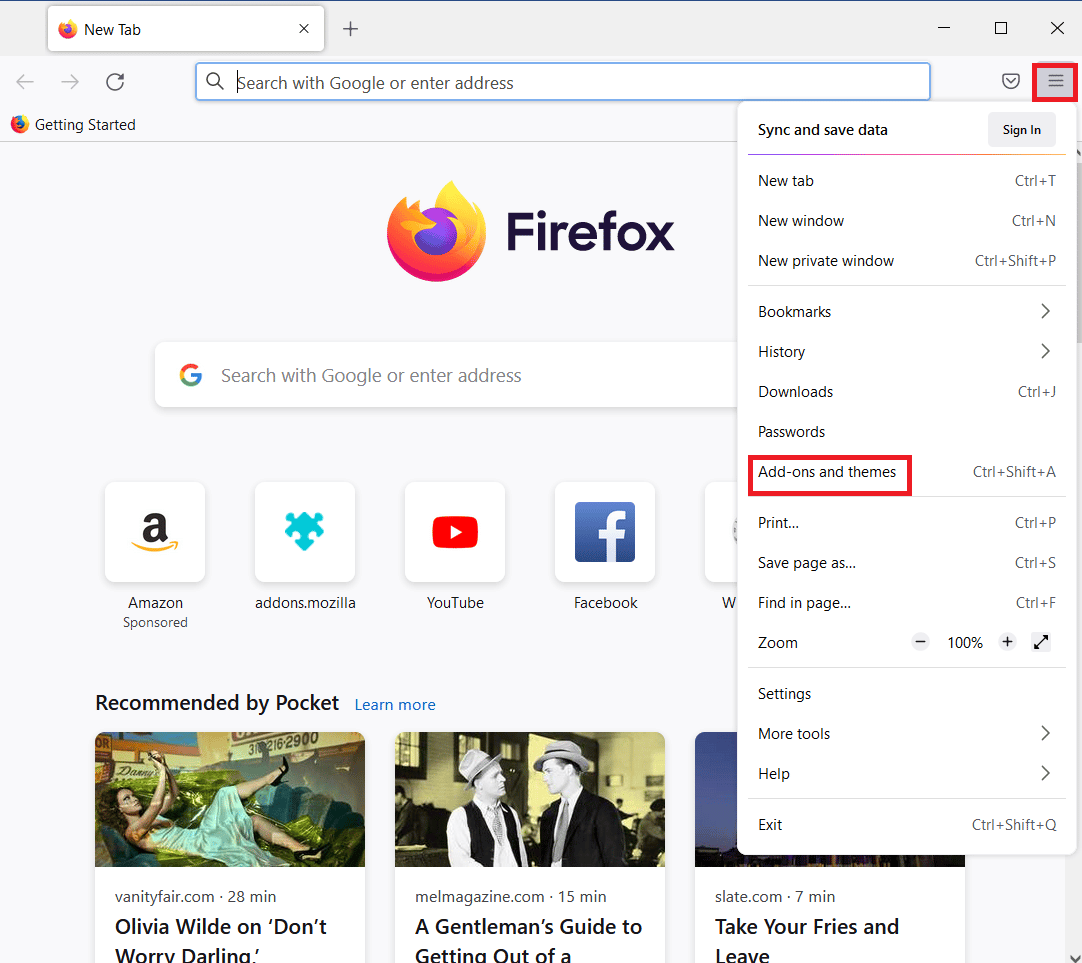 Click on Menu and select Add-ons and themes.